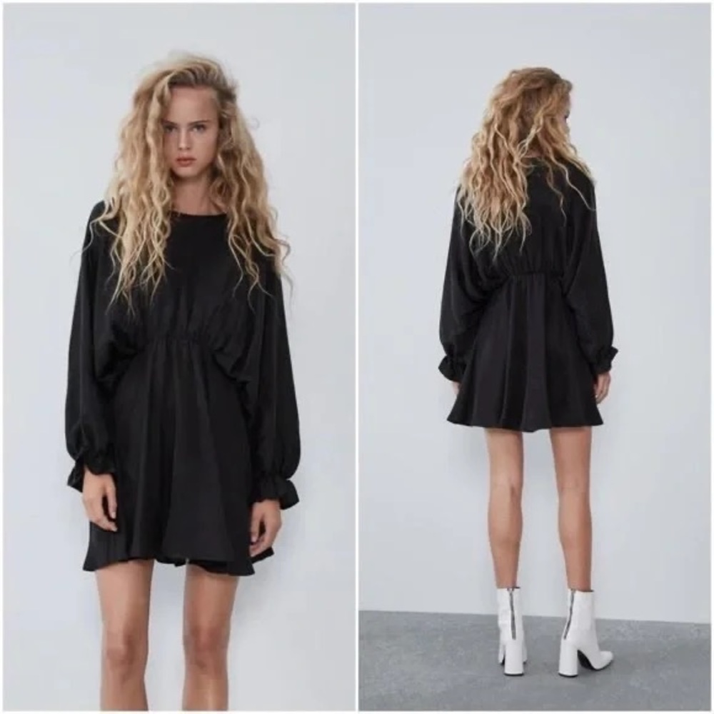 Zara Black Voluminous Satin Effect Dress XS